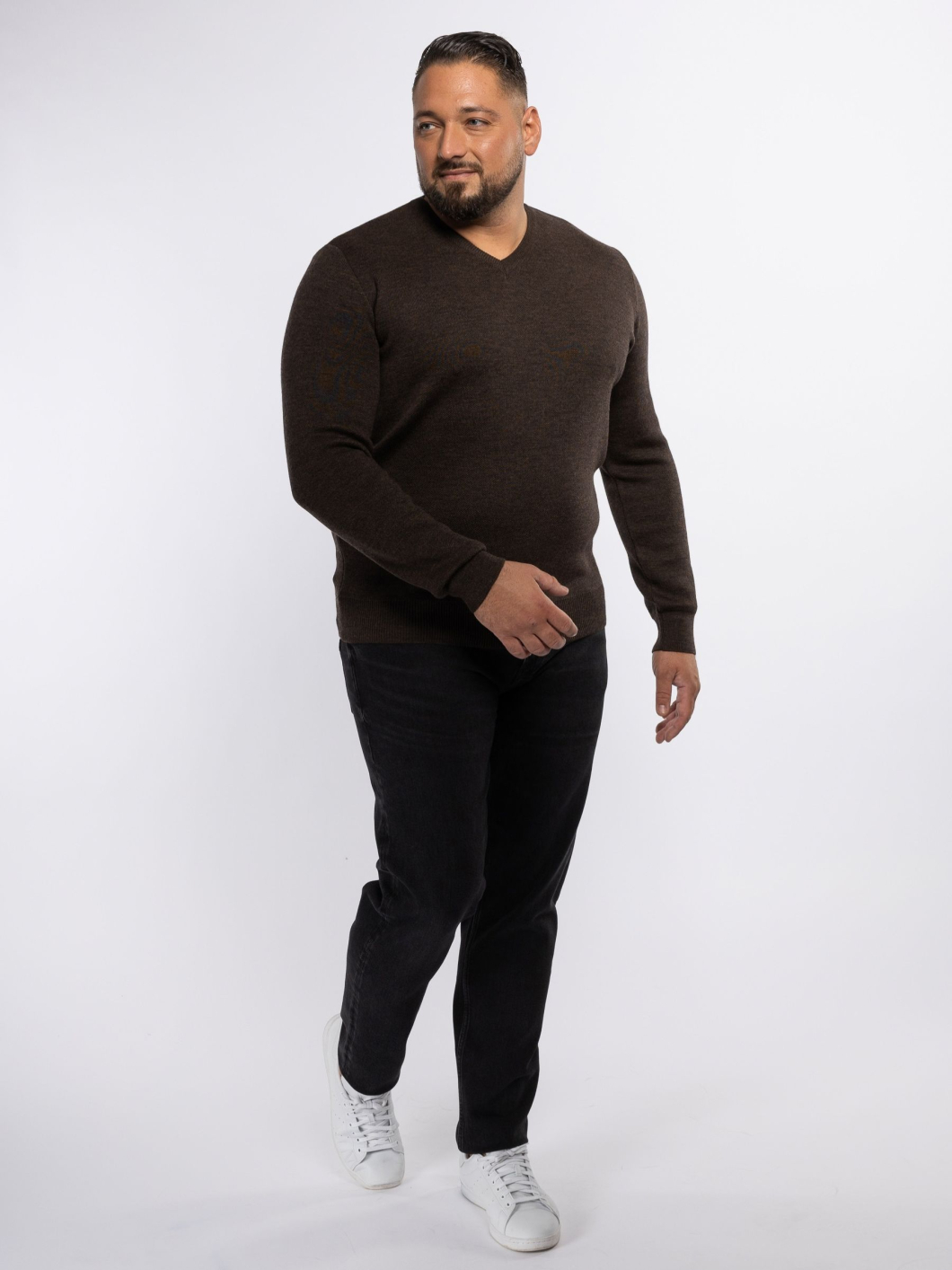 Pull Mérinos Col V Como Grande Taille Marron