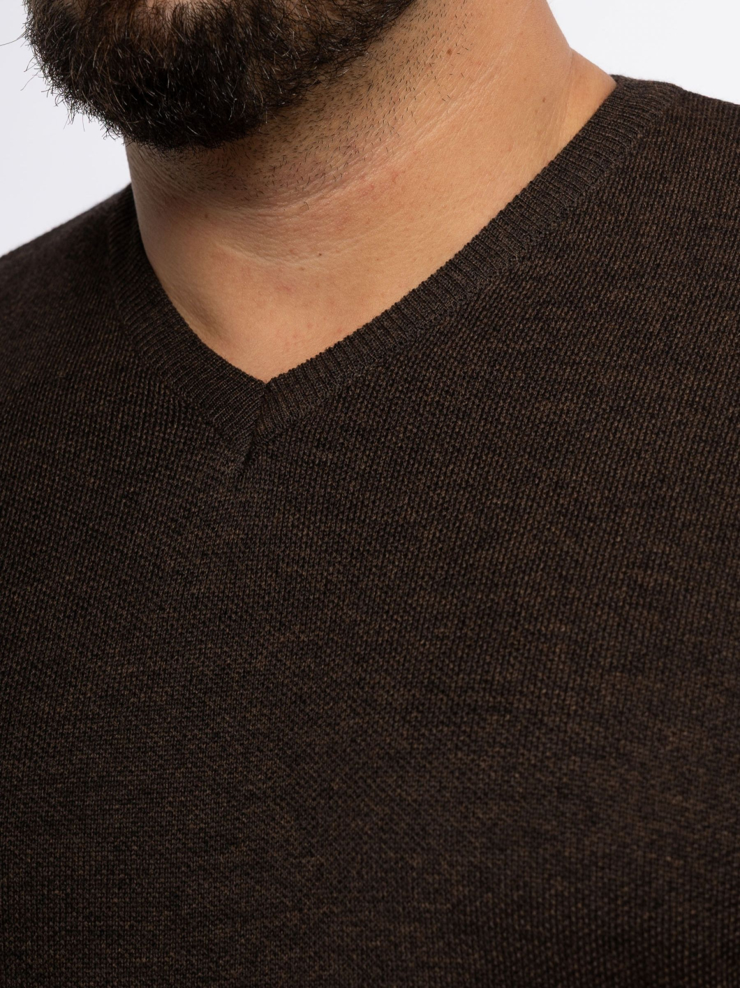Pull Mérinos Col V Como Grande Taille Marron