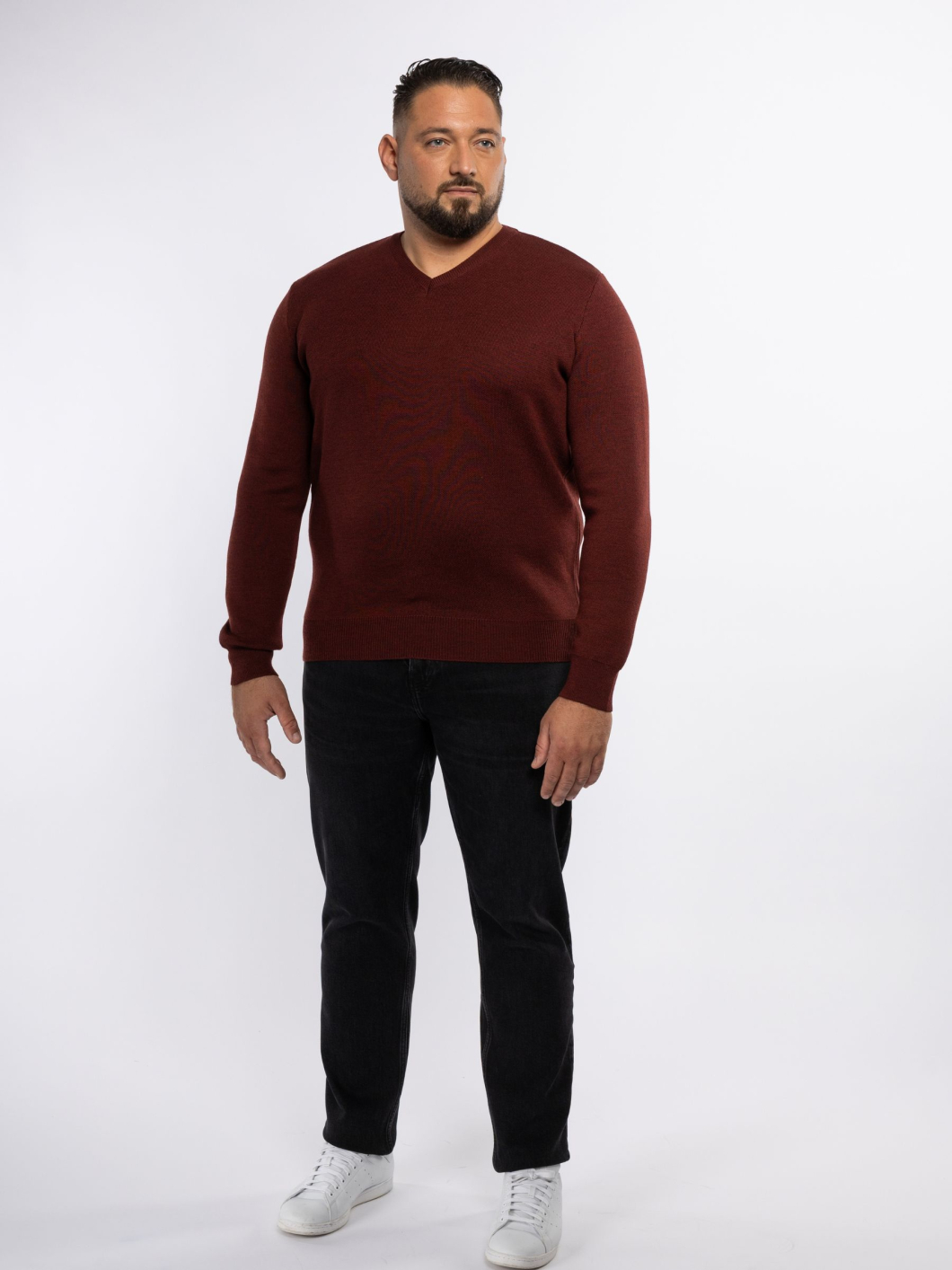 Pull Mérinos Col V Como Grande Taille Bordeaux
