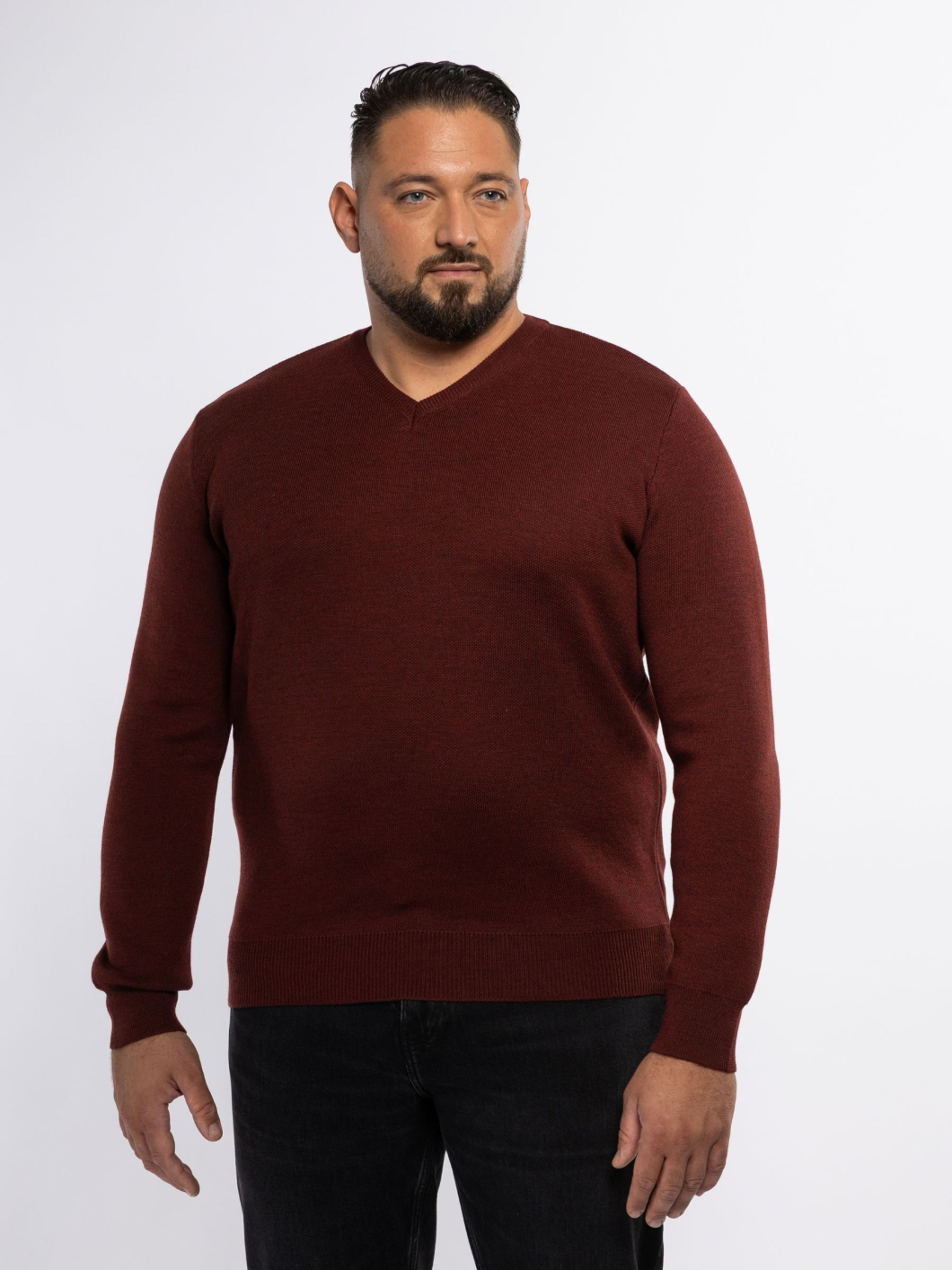 Pull Mérinos Col V Como Grande Taille Bordeaux