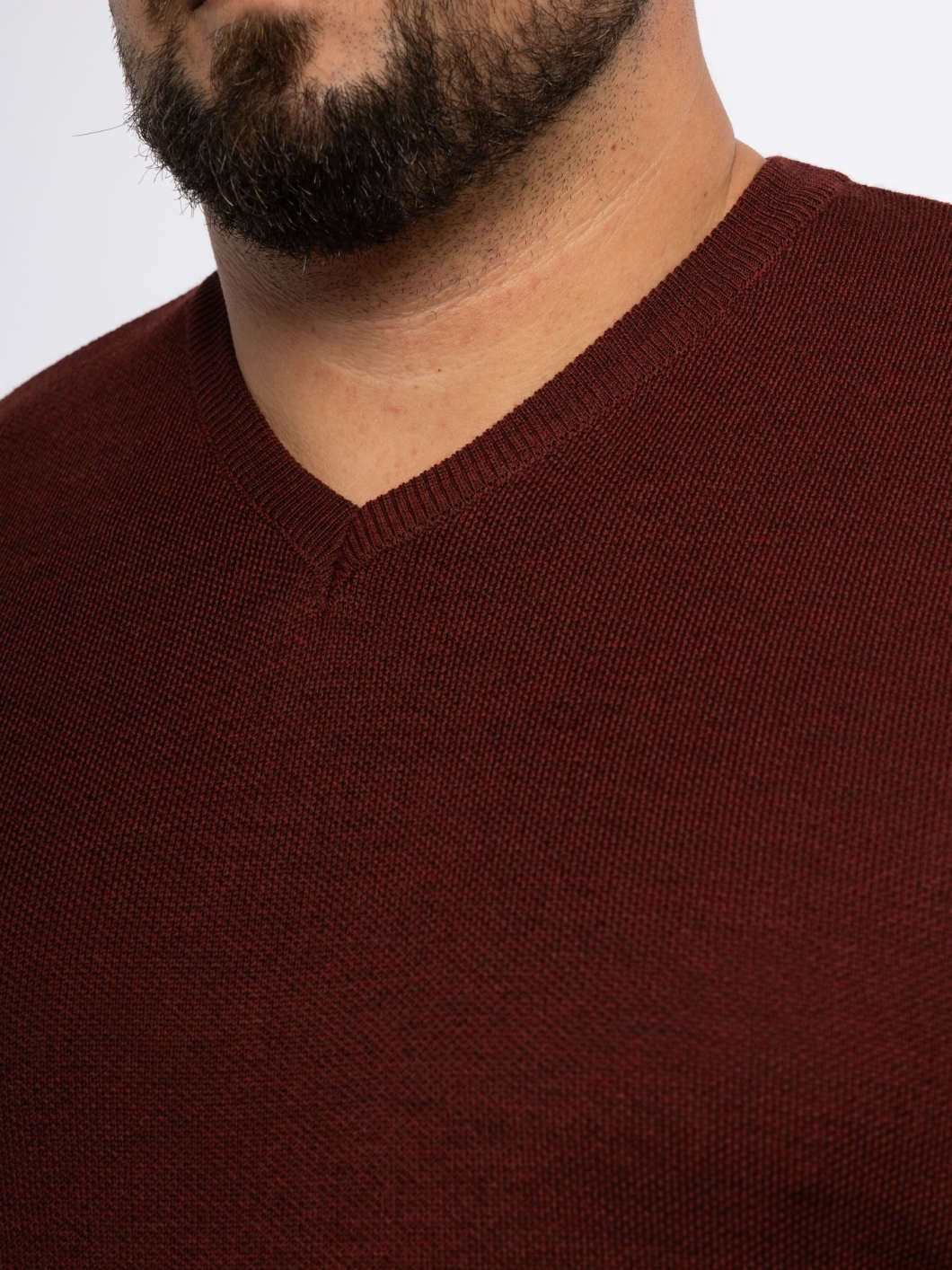 Pull Mérinos Col V Como Grande Taille Bordeaux
