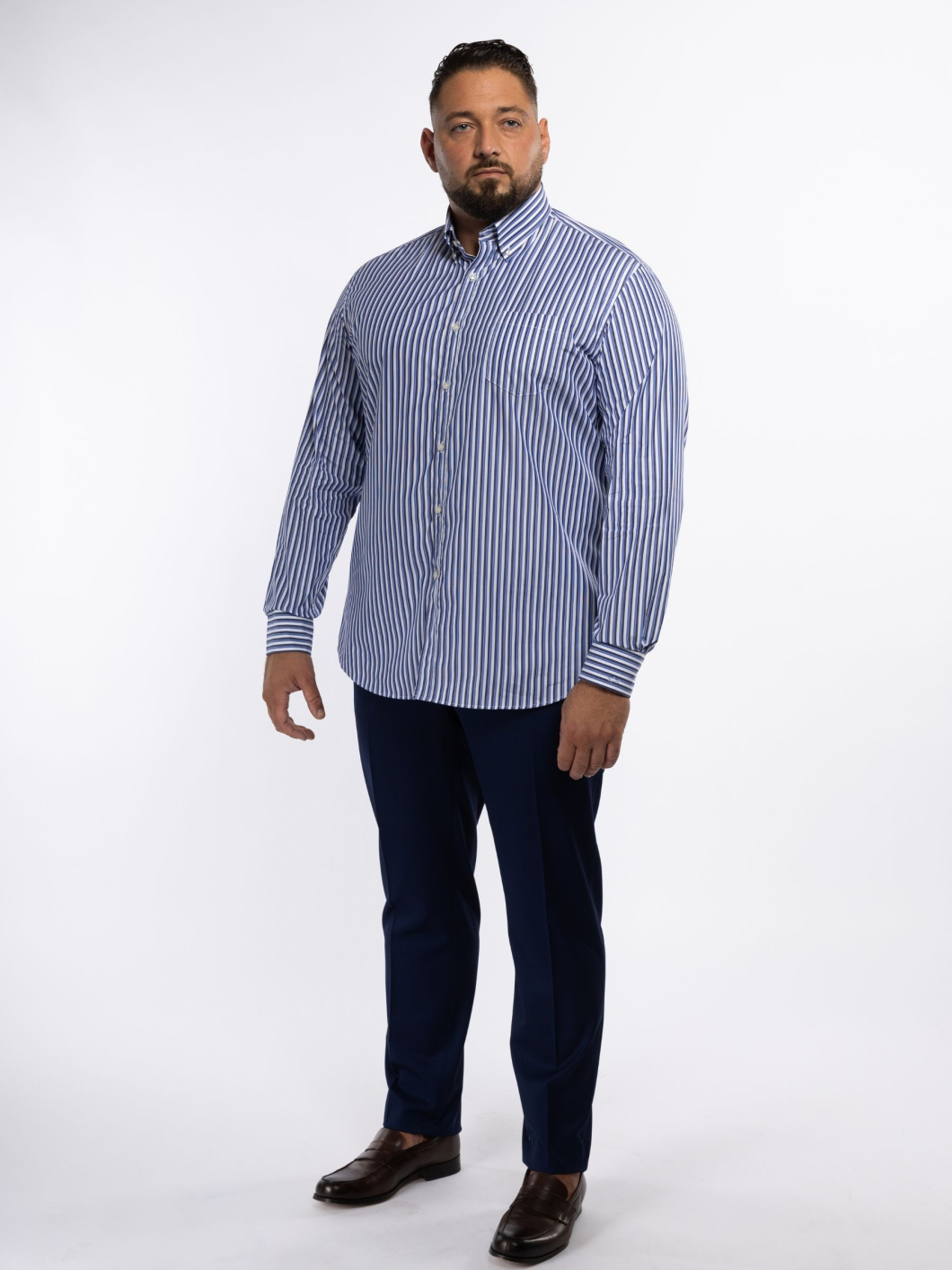 Chemise Popeline Rayée Grande Taille Bleue et Blanche