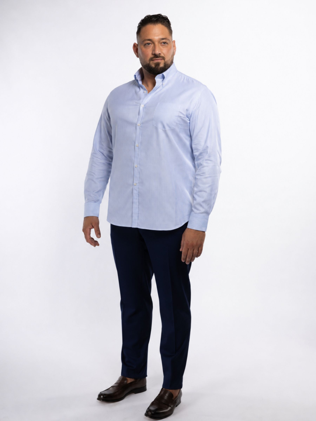 Chemise Oxford Rayée Grande Taille Ciel et Blanche