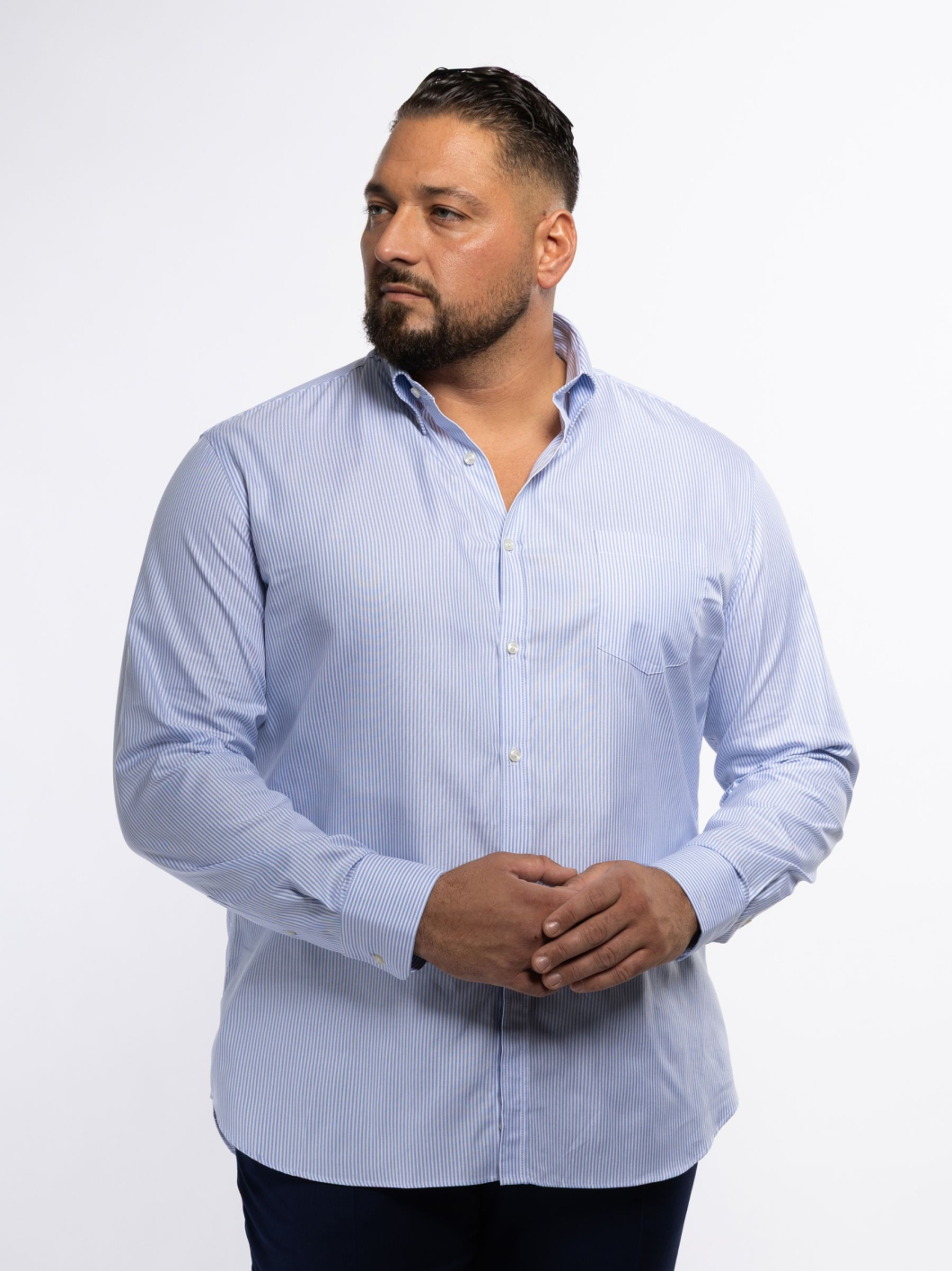Chemise Oxford Rayée Grande Taille Ciel et Blanche