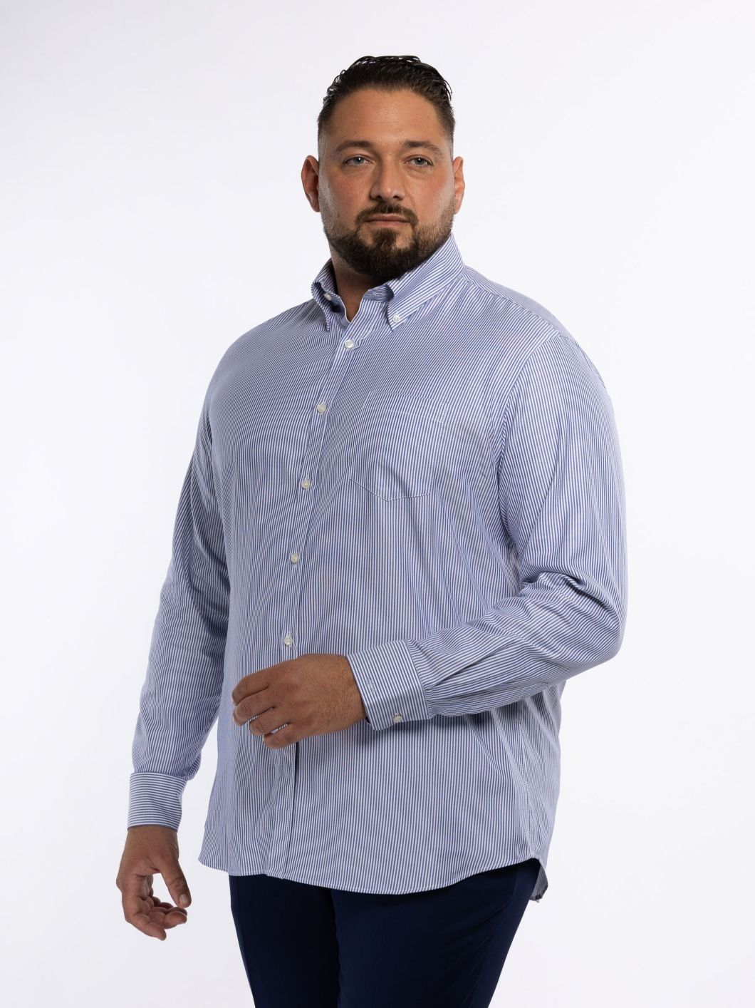 Chemise Oxford Rayée Grande Taille Marine et Blanche
