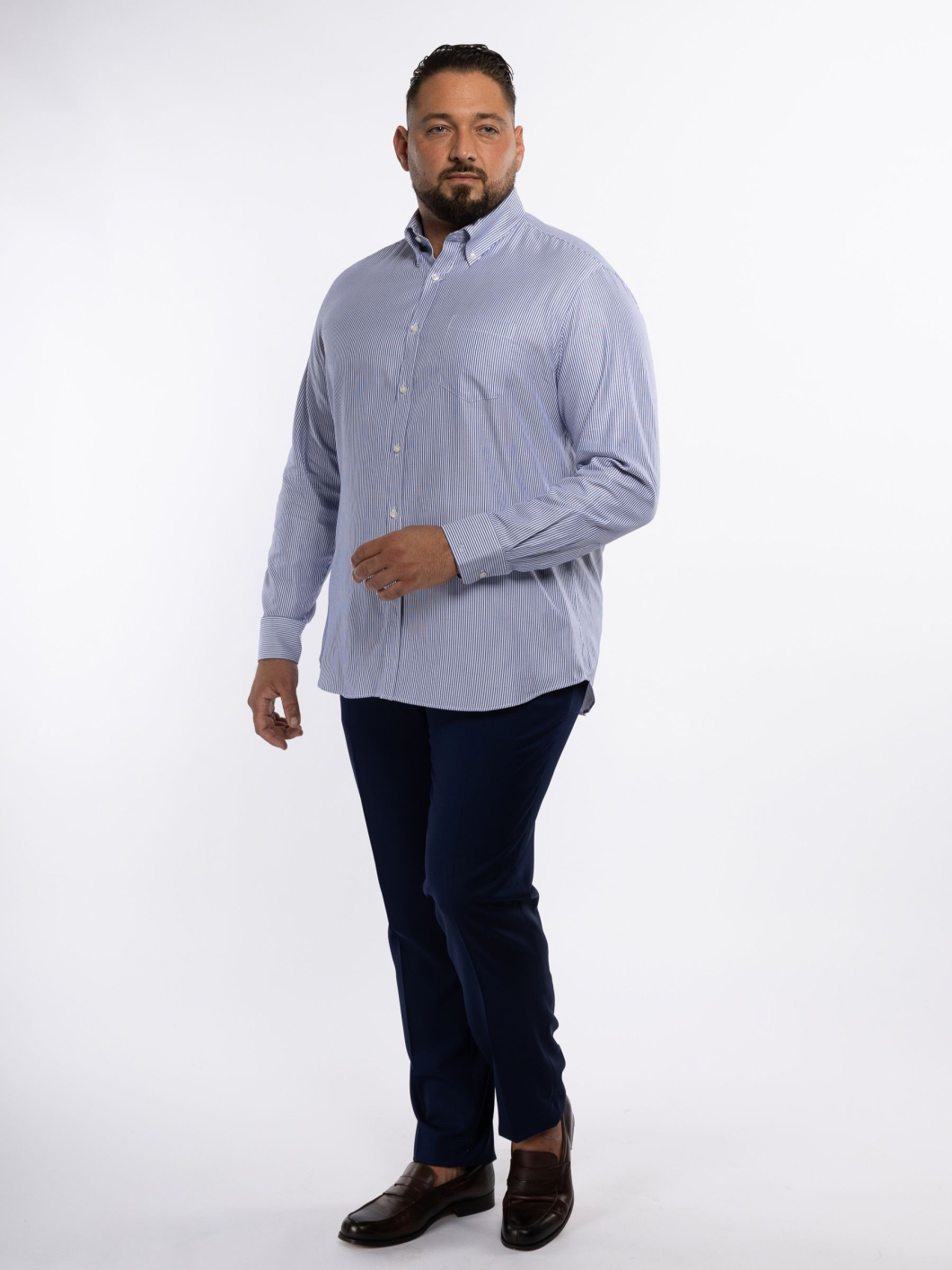 Chemise Oxford Rayée Grande Taille Marine et Blanche