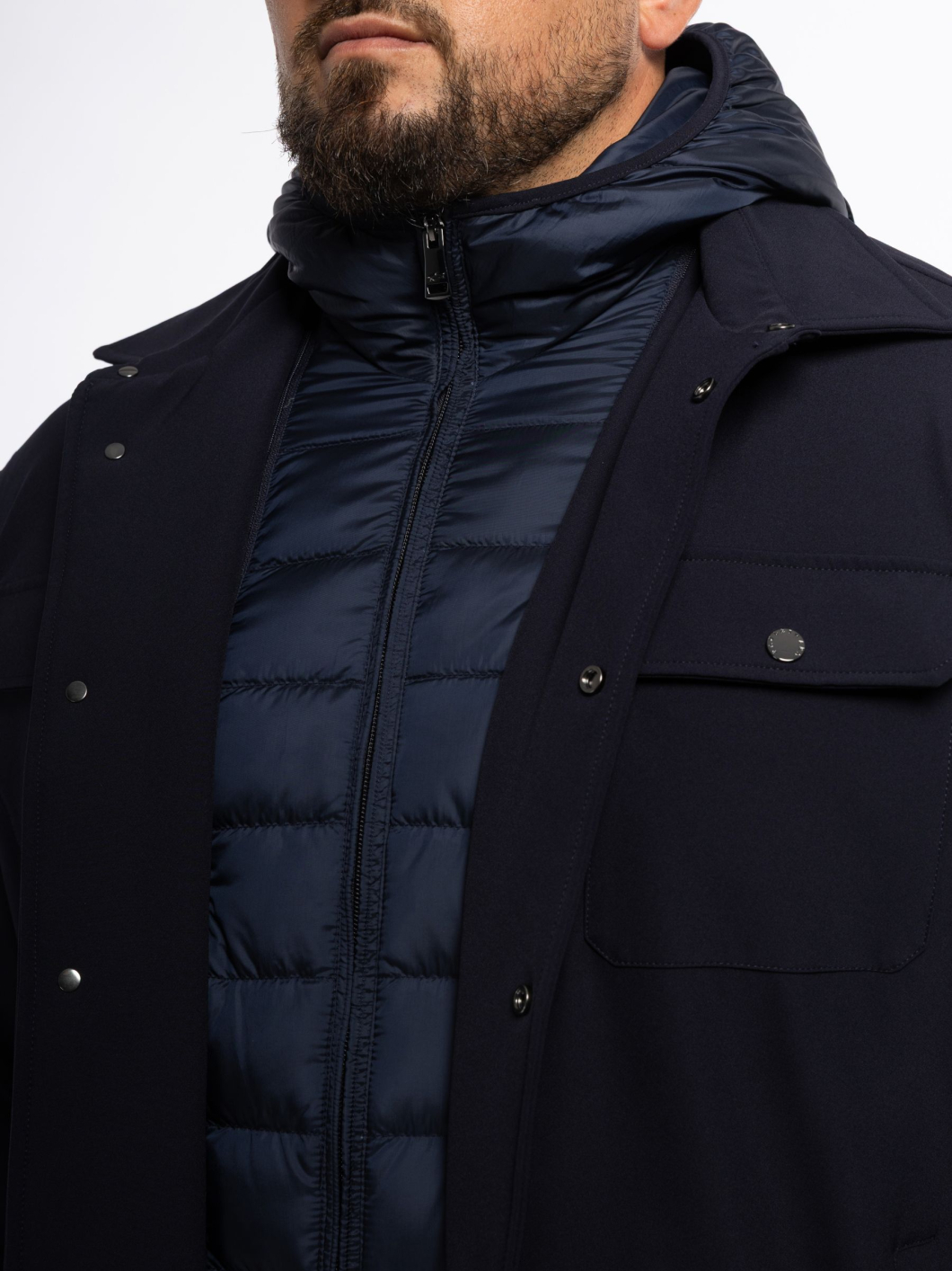 Veste Chemise avec Capuche Amovible Grande Taille Marine