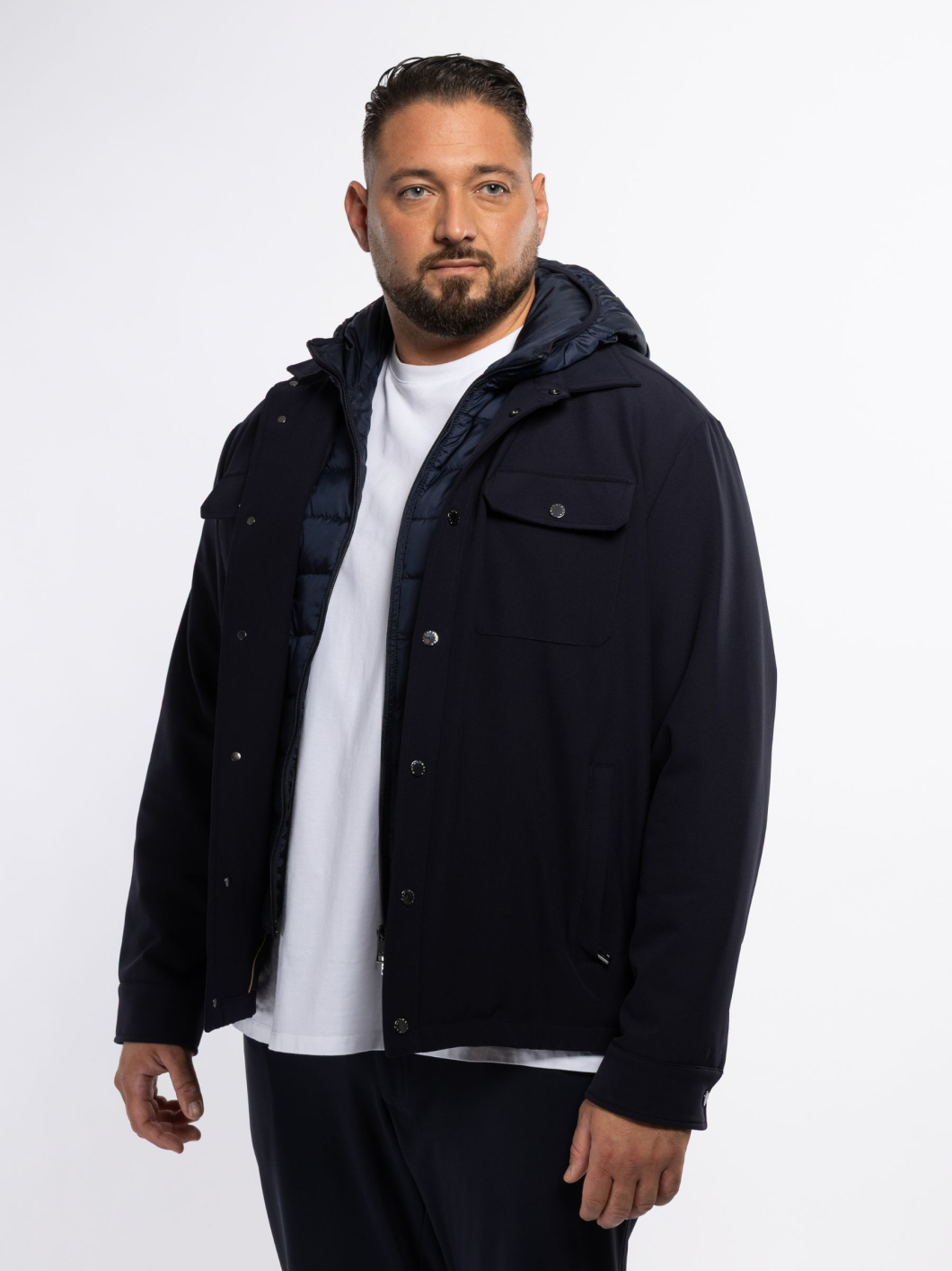 Veste Chemise avec Capuche Amovible Grande Taille Marine