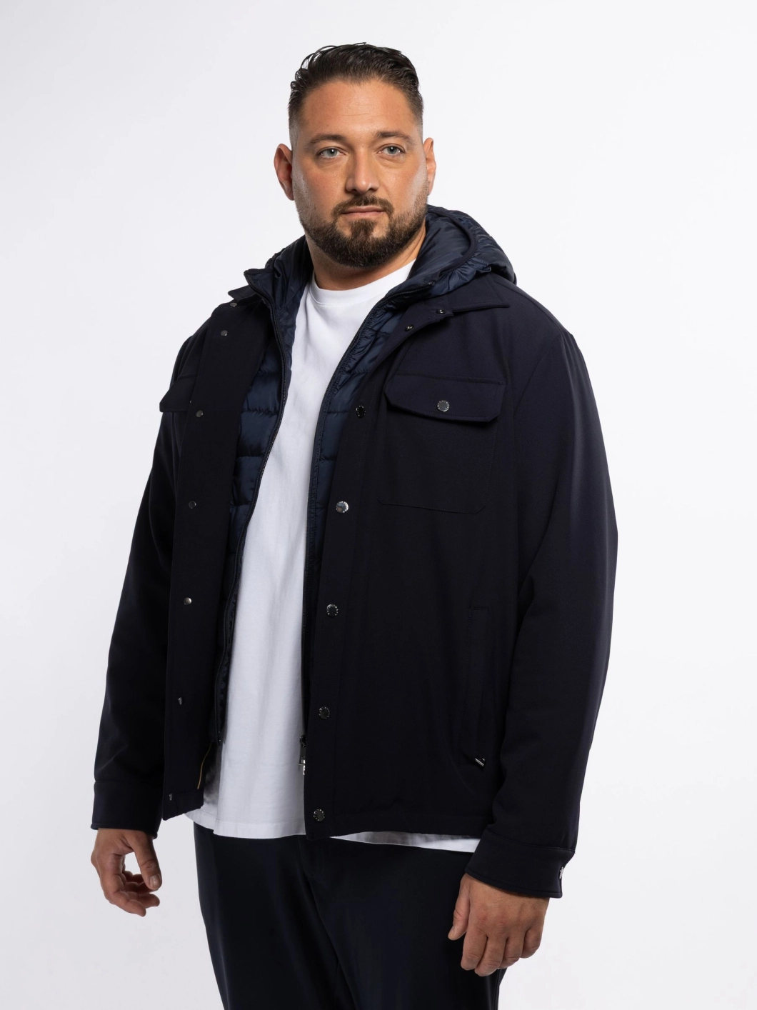 Veste Chemise avec Capuche Amovible Grande Taille Marine