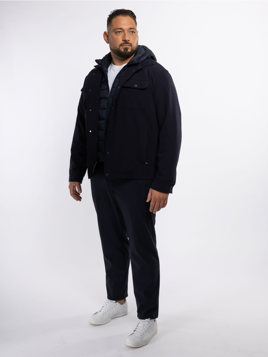 Veste Chemise avec Capuche Amovible Grande Taille Marine