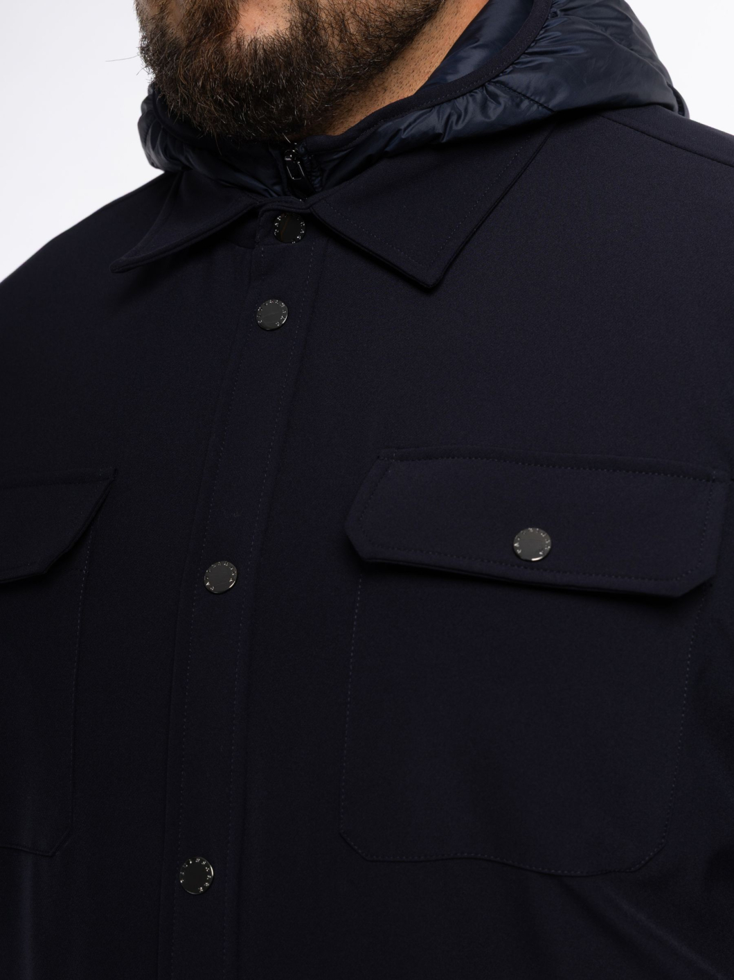 Veste Chemise avec Capuche Amovible Grande Taille Marine