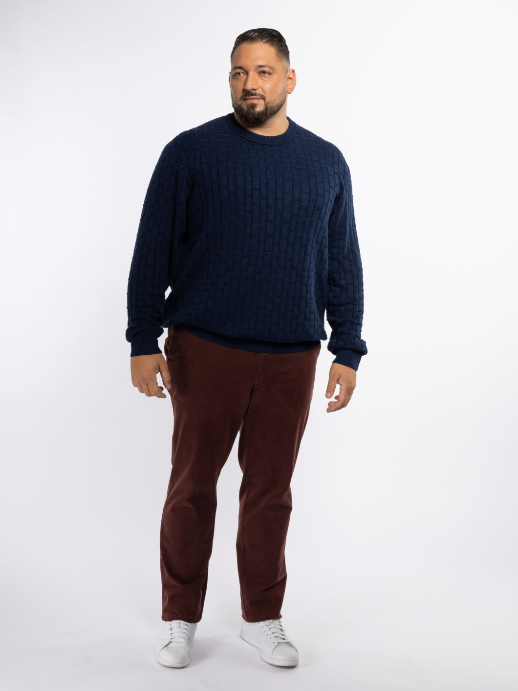 Pull Col Rond Texturé Grande Taille Marine