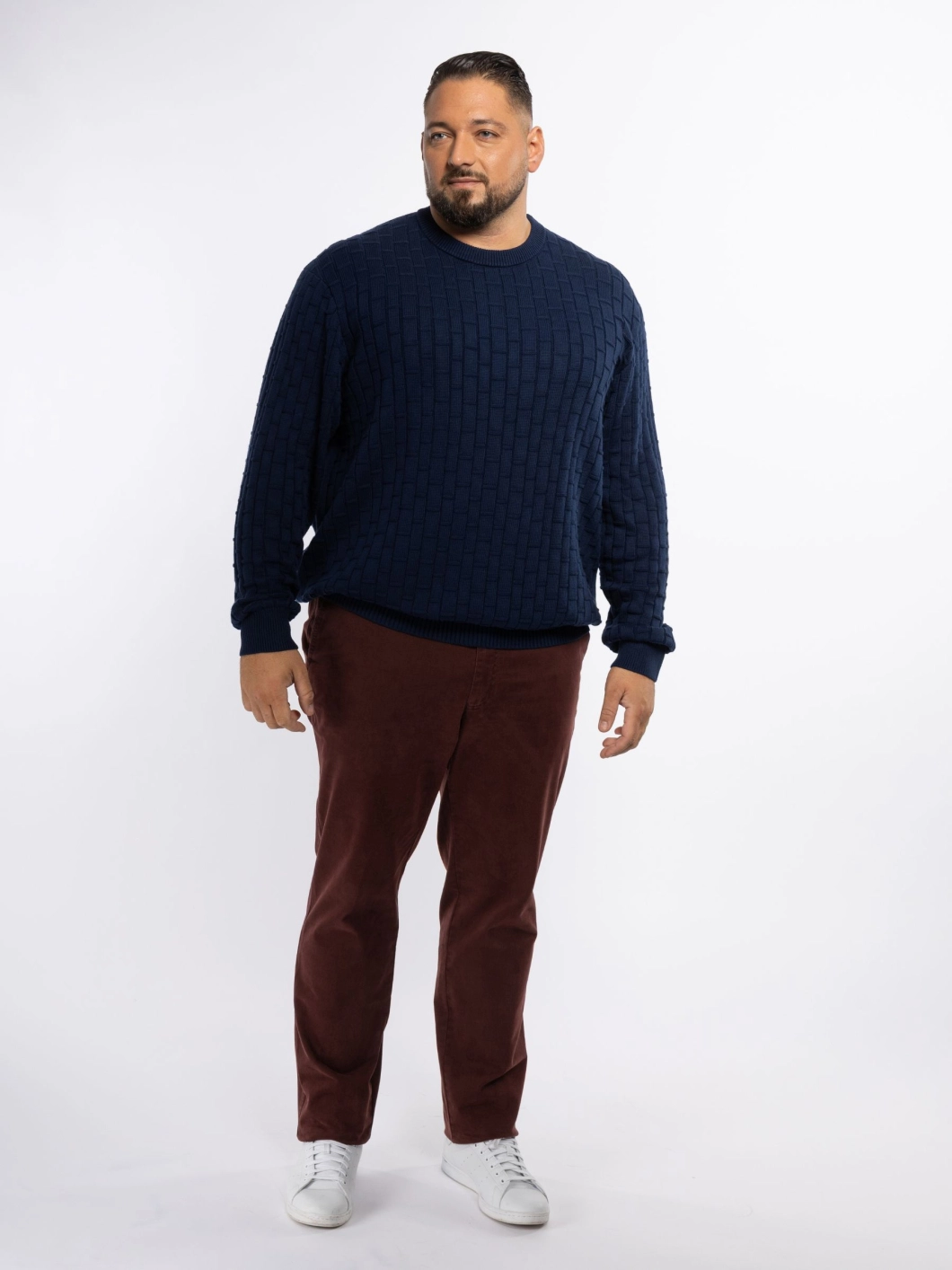 Pull Col Rond Texturé Grande Taille Marine