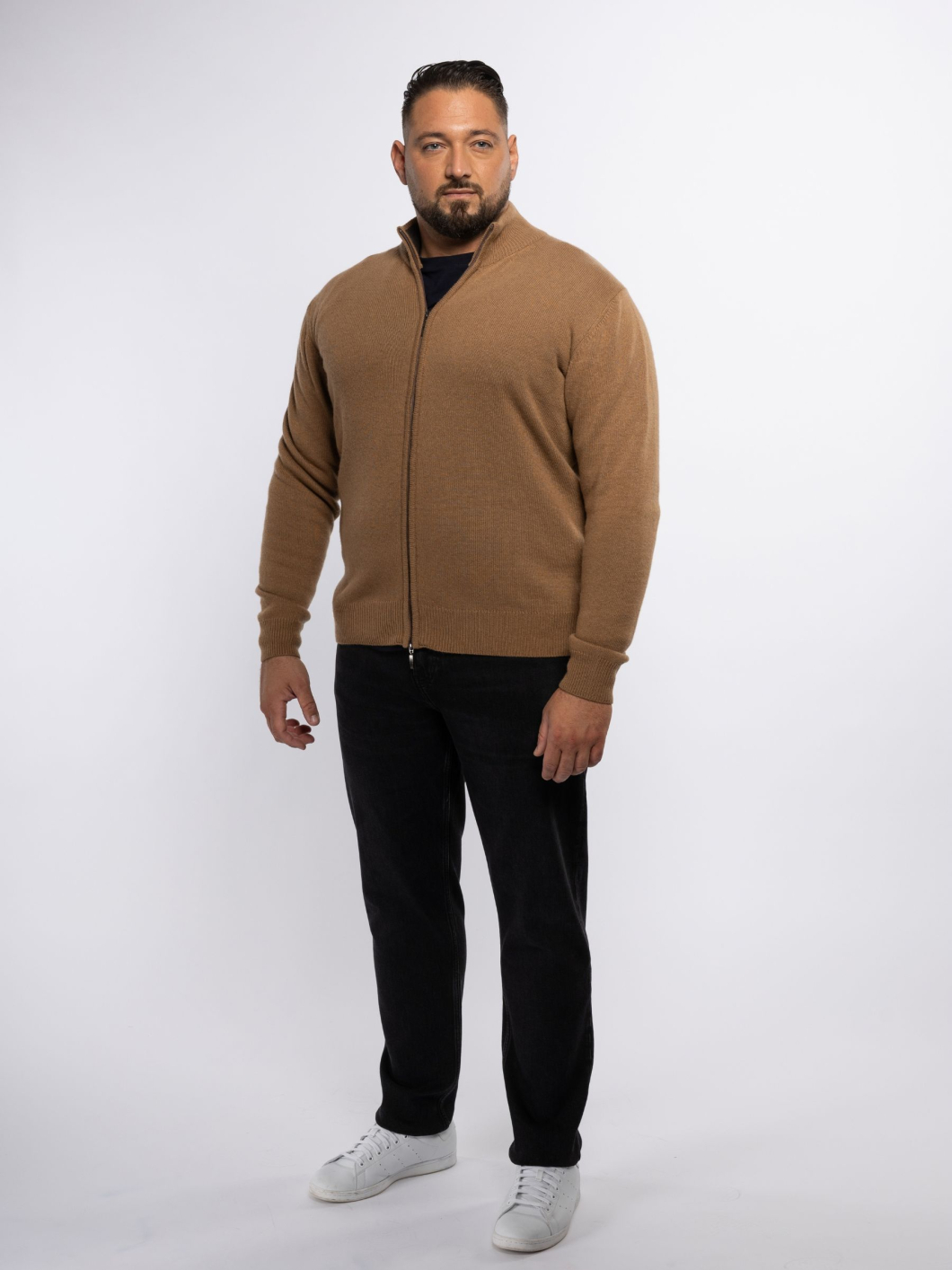Cardigan Zippé Col Montant Dario Grande Taille Camel