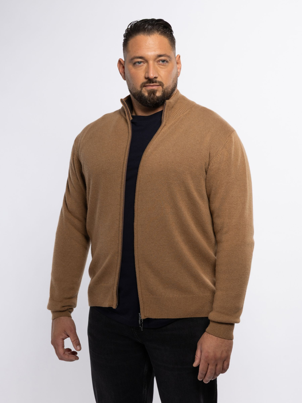 Cardigan Zippé Col Montant Dario Grande Taille Camel