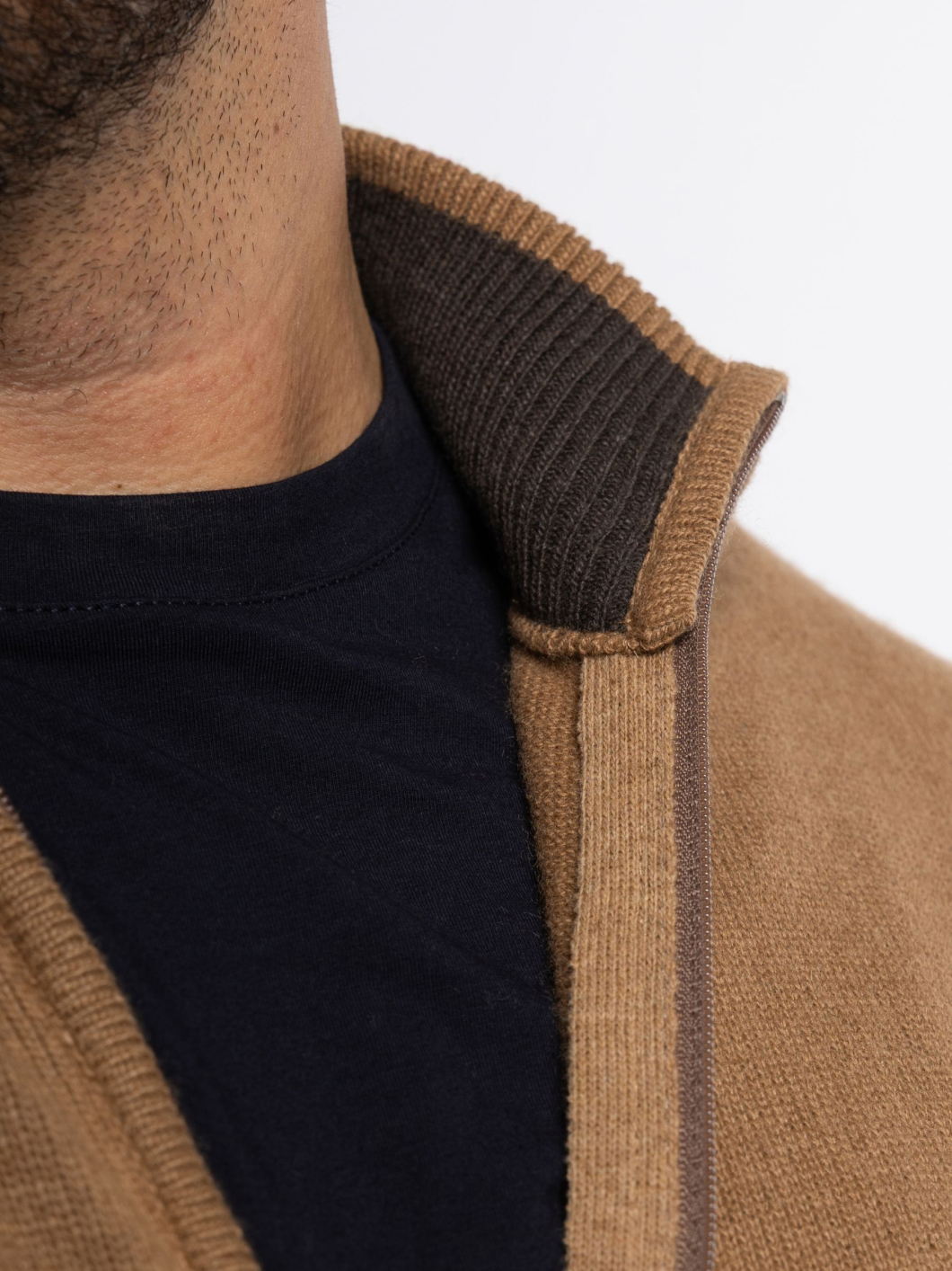 Cardigan Zippé Col Montant Dario Grande Taille Camel