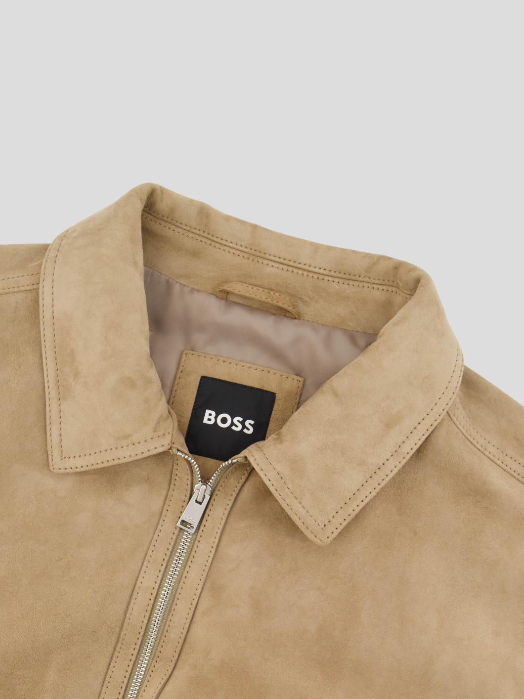 Blouson en Cuir Velours Grande Taille Beige