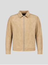 Blouson en Cuir Velours Grande Taille Beige