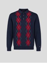 Pull Jacquard Col Polo Grande Taille Marine
