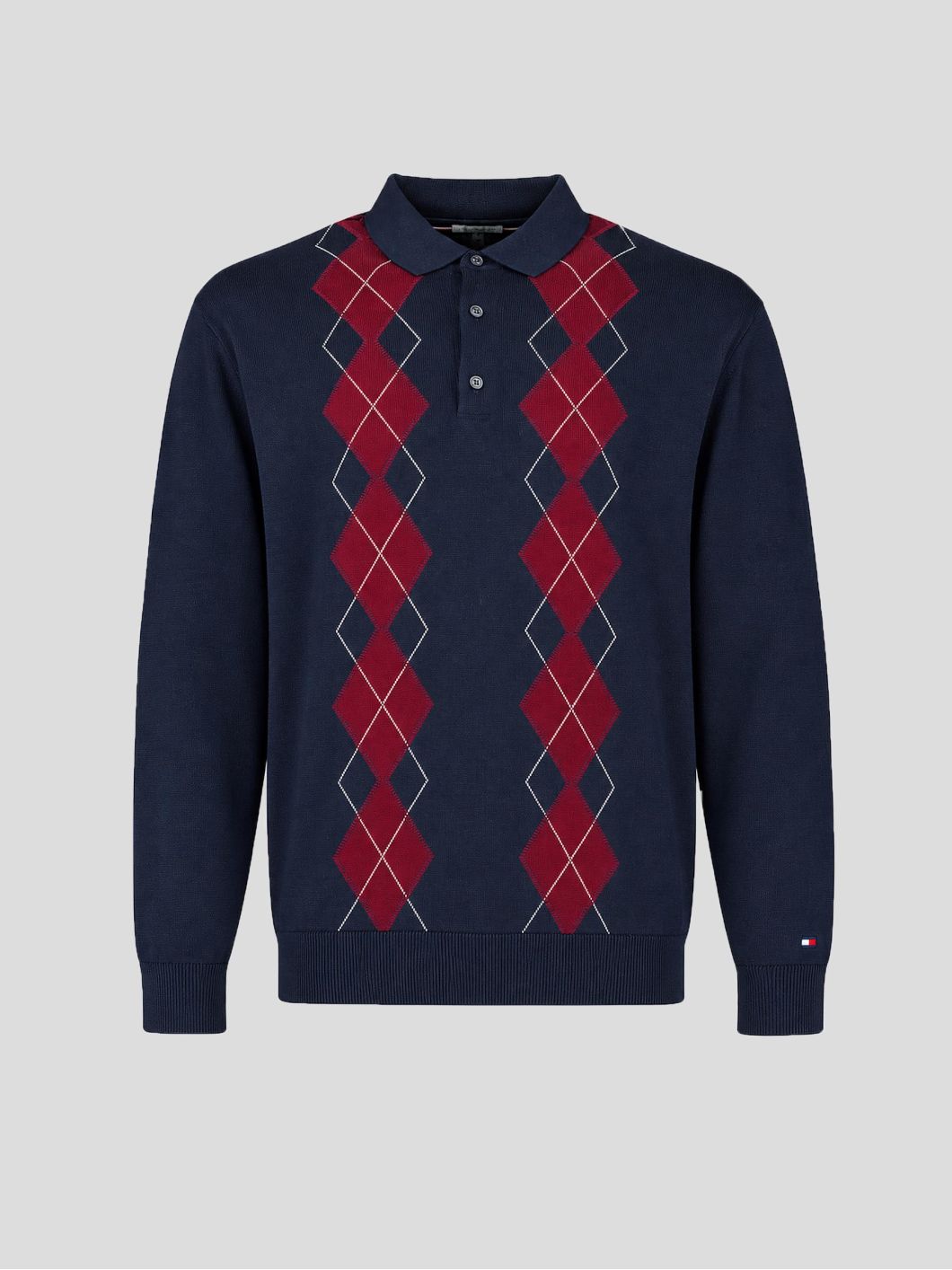 Pull Jacquard Col Polo Grande Taille Marine