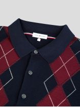 Pull Jacquard Col Polo Grande Taille Marine