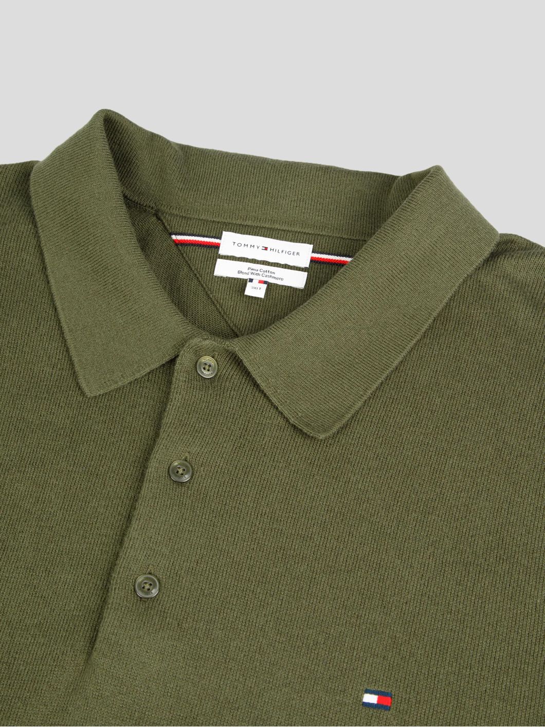 Pull Coton/Cachemire Col Polo Grande Taille Kaki