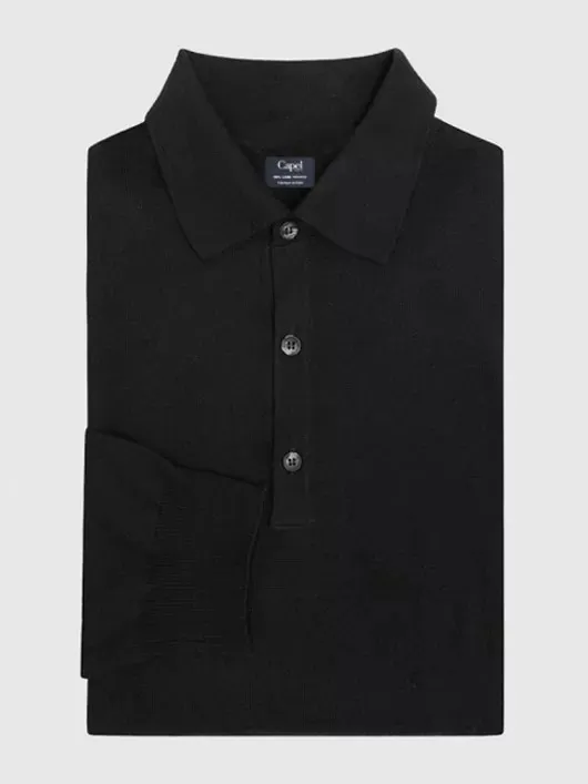 Pull Col polo noir Uni Capel Paris Grande Taille