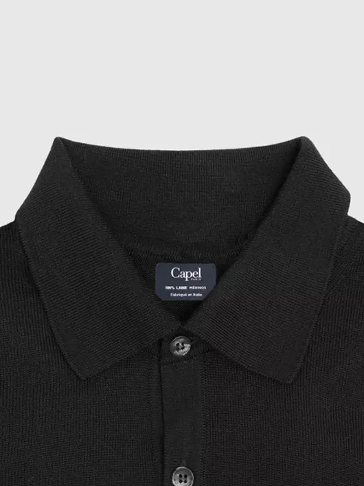Pull Col polo noir Uni Capel Paris Grande Taille