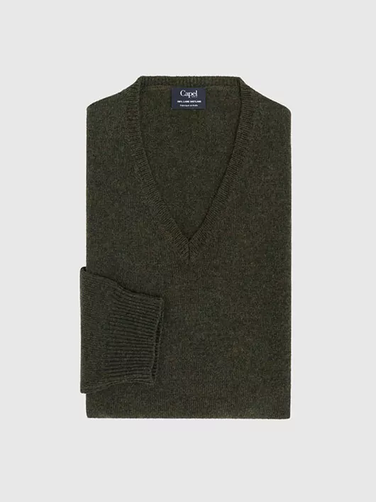 Pull Col V Kaki Capel Paris Grande Taille