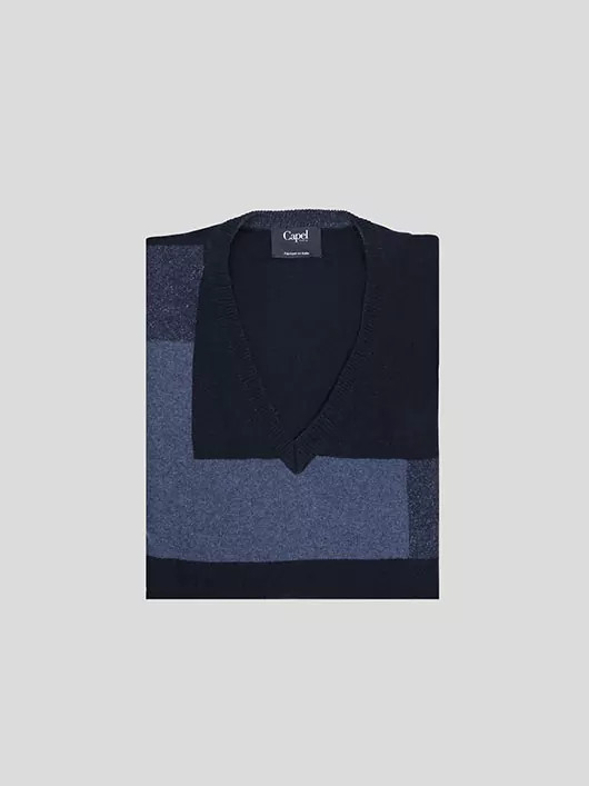 Pull Homme GAP - Col V Rayé Bleu Et Gris - Taille L - Coton - Occasion Très Bon État