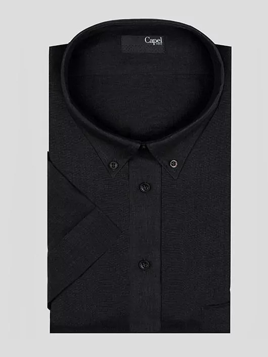 Chemise manches courtes en lin noire homme grande taille Capel