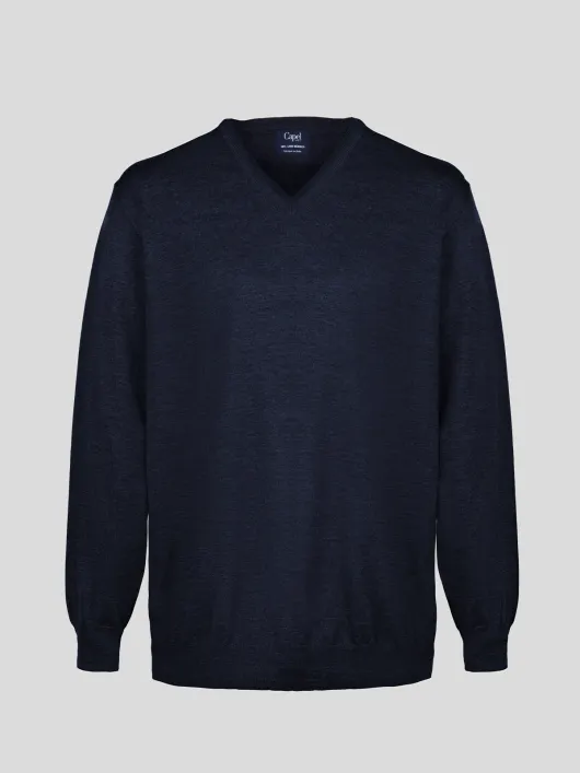 Pull Merinos Col V Uni Capel Grandes Tailles  homme grande taille - Capelstore