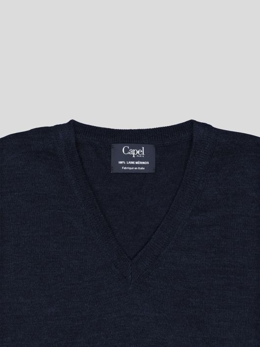 Pull Merinos Col V Uni Capel Grandes Tailles  homme grande taille - Capelstore