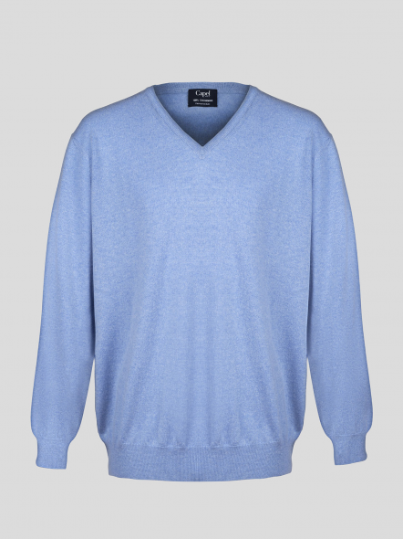 Pull Enzo Cachemire Col V Bleu Capel Grande Taille