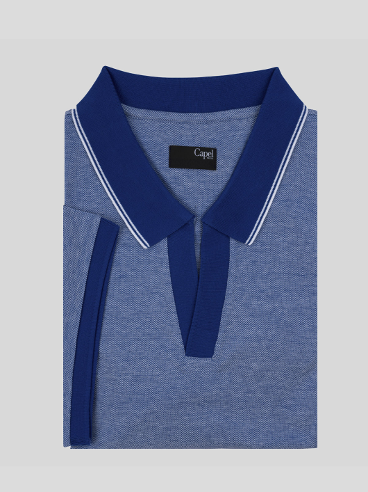 Polo col V oxford bleu roi homme grande taille | Capel