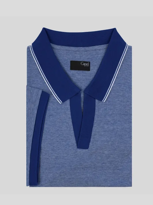 Polo col V oxford bleu roi homme grande taille | Capel