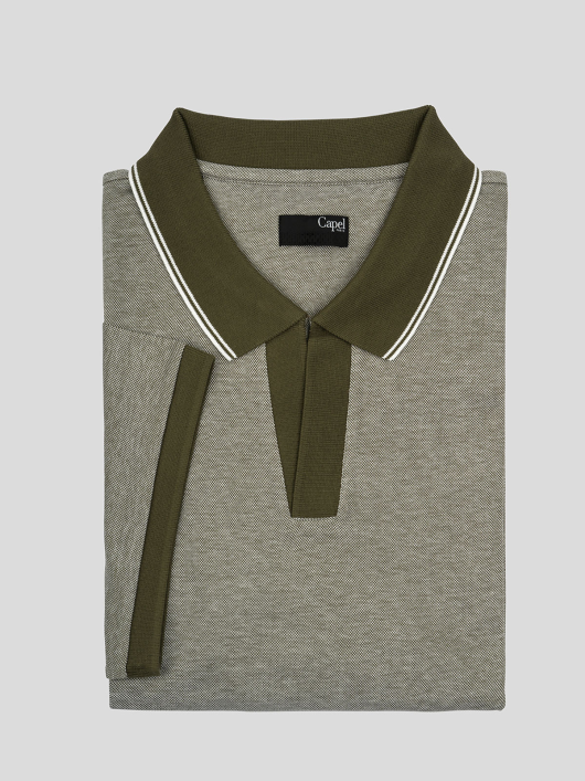 Polo col V oxford vert kaki homme grande taille | Capel