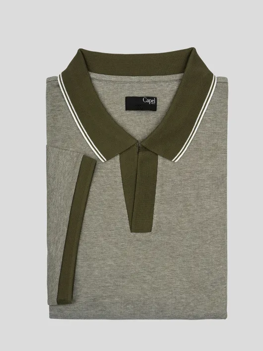 Polo col V oxford vert kaki homme grande taille | Capel
