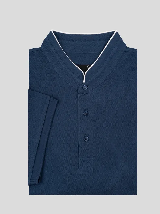 Polo col mao marine coton piqué homme grande taille | Capel