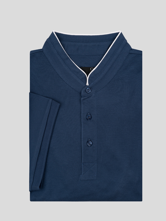 Polo col mao marine coton piqué homme grande taille Capel