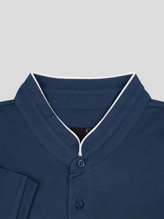 Polo col mao marine coton piqué homme grande taille | Capel