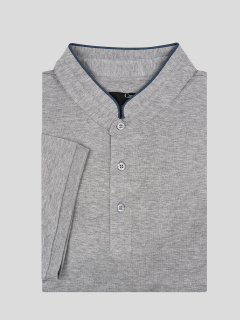 Polo col mao gris chiné coton piqué homme grande taille | Capel