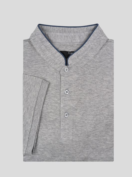Polo col mao gris chiné coton piqué homme grande taille | Capel