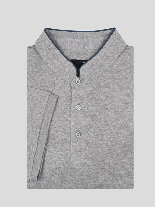 Polo col mao gris chiné coton piqué homme grande taille | Capel