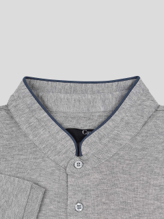 Polo col mao gris chiné coton piqué homme grande taille | Capel