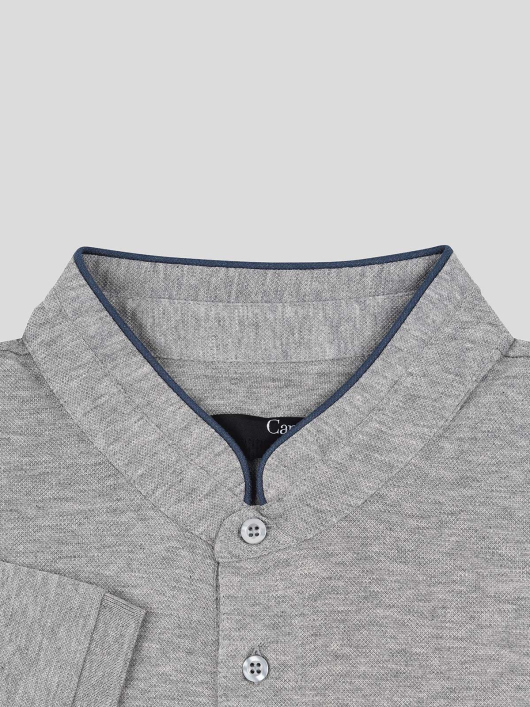 Polo col mao gris chiné coton piqué homme grande taille | Capel