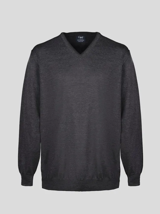 Pull Merinos Col V Uni Capel Grandes Tailles  homme grande taille - Capelstore