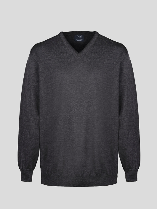 Pull Merinos Col V Uni Capel Grandes Tailles homme grande taille