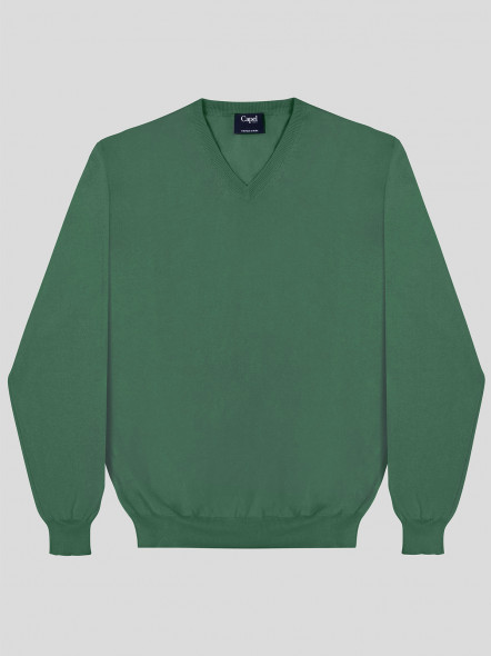 Pull Coton Col V Como Vert Capel Grande Taille