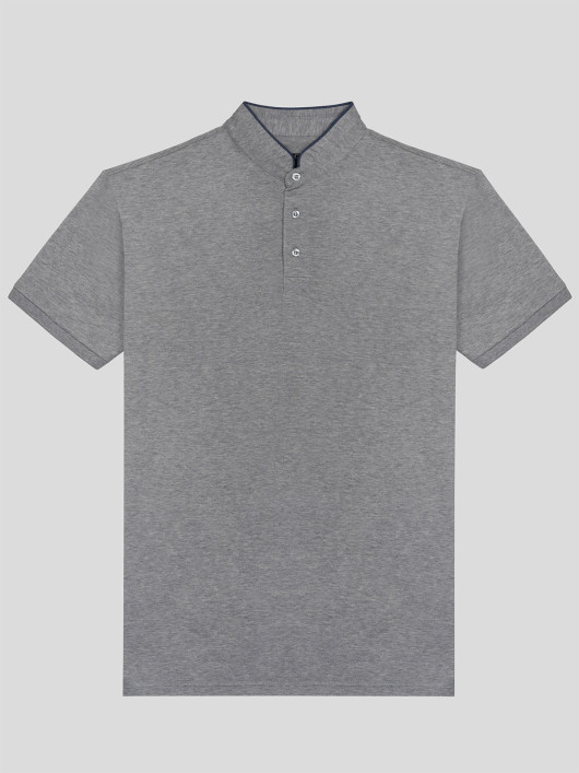 Polo col mao gris chiné coton piqué homme grande taille | Capel